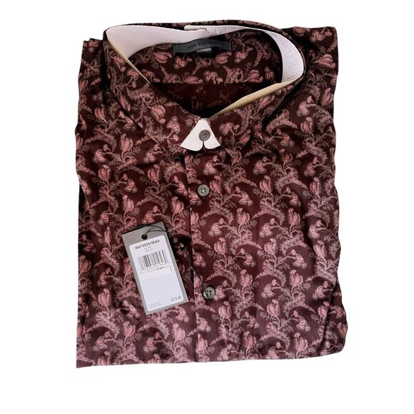 John Varvatos Mens Red Wine Ross Collared Floral Button Up Shirt Sz L New - Picture 3 of 10
